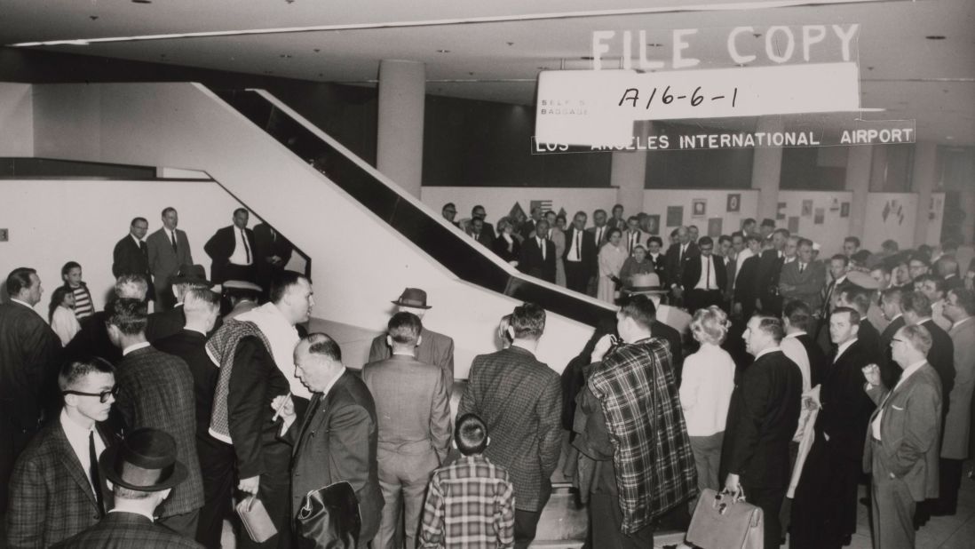 <strong>Exciting job:</strong> "It's always fun and interesting and in public relations that's where the action is," says Pattison. She greeted presidents, actors and musicians upon their arrival at LAX. <em>Pictured here: Western Airlines passengers wait for their baggage at LAX in 1963.</em>