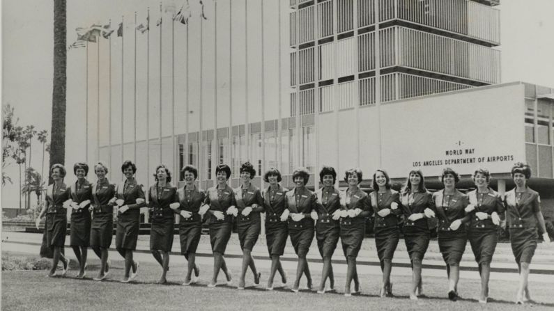 <strong>Grounded flight attendants: </strong>Back then, you couldn't be a married flight attendant. After Pattison's wedding, she had to stop flying, but she continued to work in the aviation industry: "I joined LAX in the public relations department," she says. <em>Pictured here: "Grounded" flight attendants in 1965. They acted as official guides to visitors at LAX. </em>