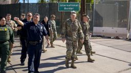 Calexico Port Director David Salazar guides U.S. Army North Commander Lt. Gen. Jeffrey Buchanan on a tour of the Calexico West Port of Entry.  They are accompanied by Chief Patrol Agent of the U.S. Border Patrol El Centro Sector Gloria Chavez and San Diego Director of Field Operations Pete Flores. November 13, 2018.  Photo by Ralph Desio.