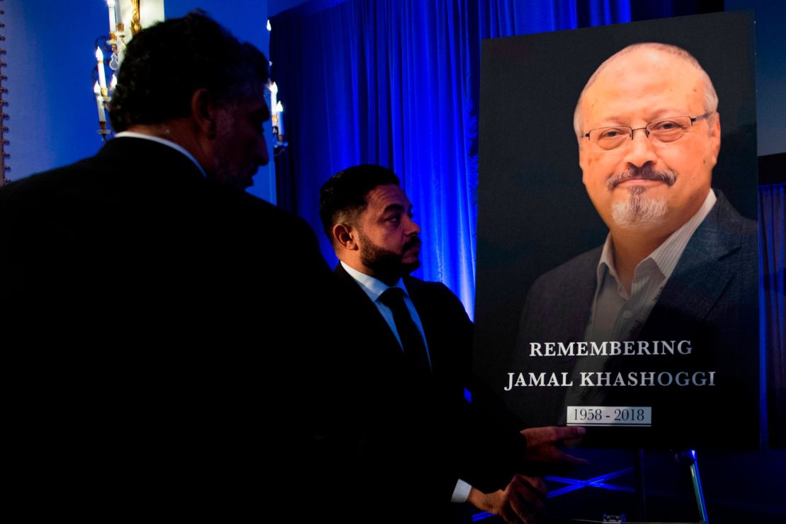 A portrait of Jamal Khashoggi during a remembrance ceremony for him in Washington on November 2.