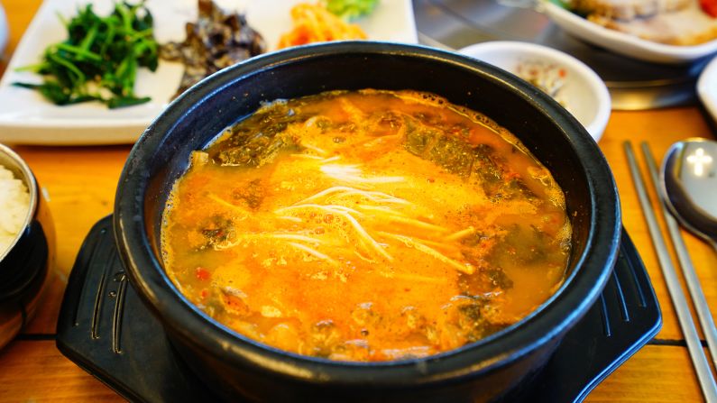 <strong>Mudfish Soup: </strong>The selling point of this soup is the coarse yet satisfying texture of the mudfish and the vegetables -- mung bean sprouts, dried radish greens, sweet potato stems and most of all the thin, delicate outer cabbage leaves.