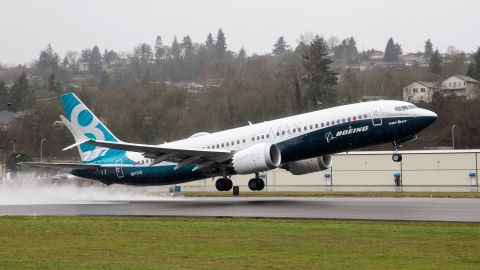 A Boeing 737 Max 8 airliner lifts off for its first flight in 2016 in Renton, Washington. 