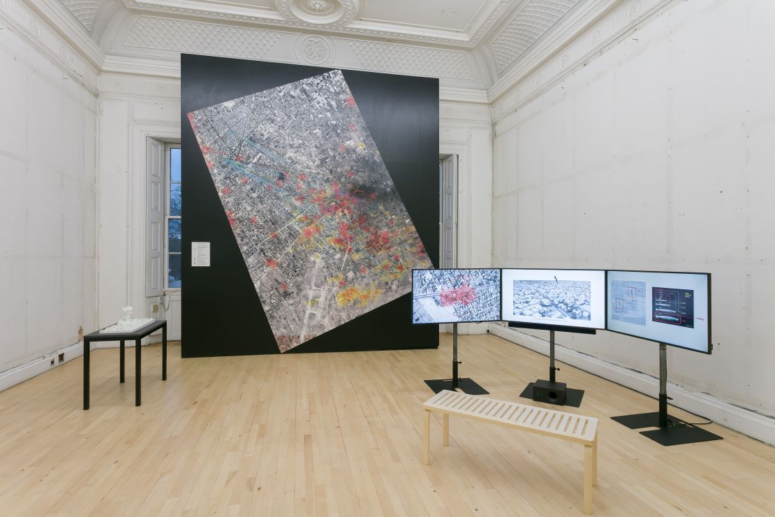 A view of the Forensic Architecture exhibition, which ran in London until May 2018.