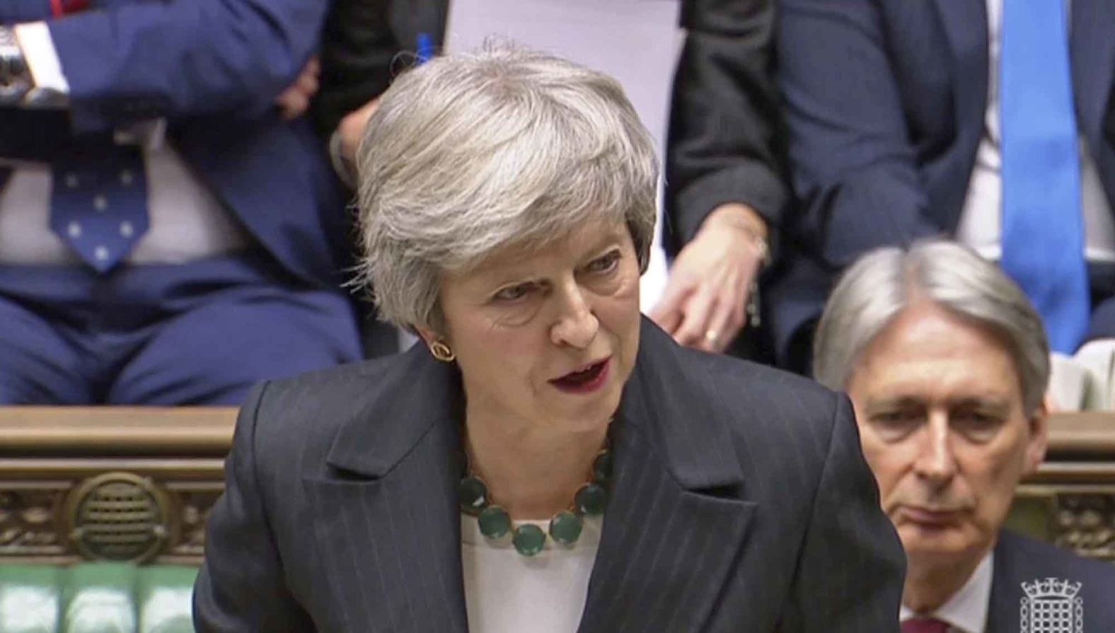 After a <a target="_blank">flurry of resignations</a> from key government ministers in November 2018, May makes a statement on the draft of the Brexit withdrawal agreement. May faces a deep political crisis over her Brexit plan, and it's unclear if she can hold her government together.