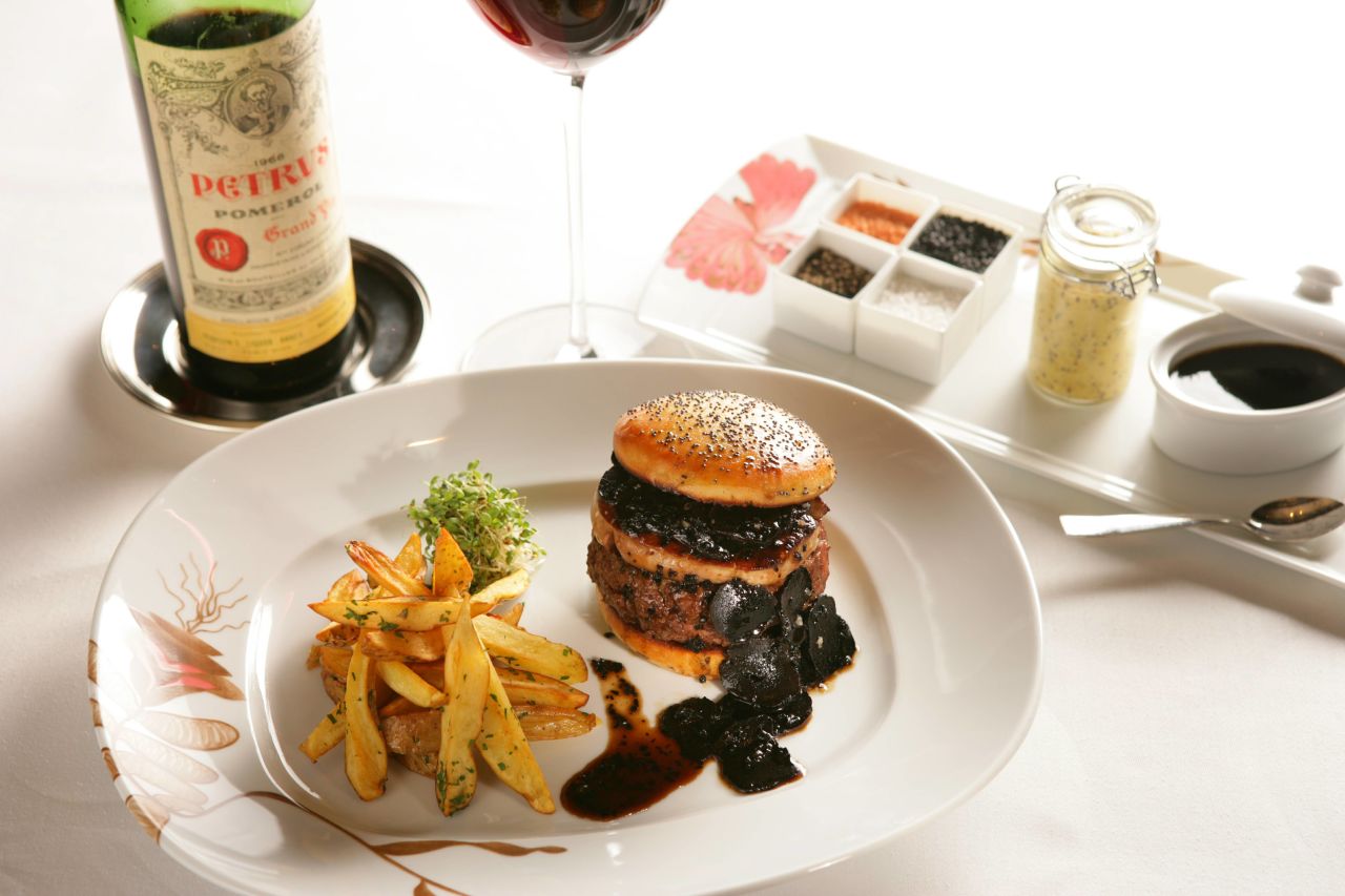 <strong>A decadent burger: </strong>The FleurBurger 5000, available at Mandalay Bay's Fleur in Las Vegas, is made with Kobe beef and served with a very, very fine wine.
