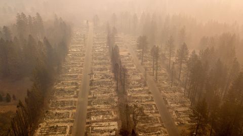 A burned neighborhood is seen on Thursday, November 15, in Paradise, California.