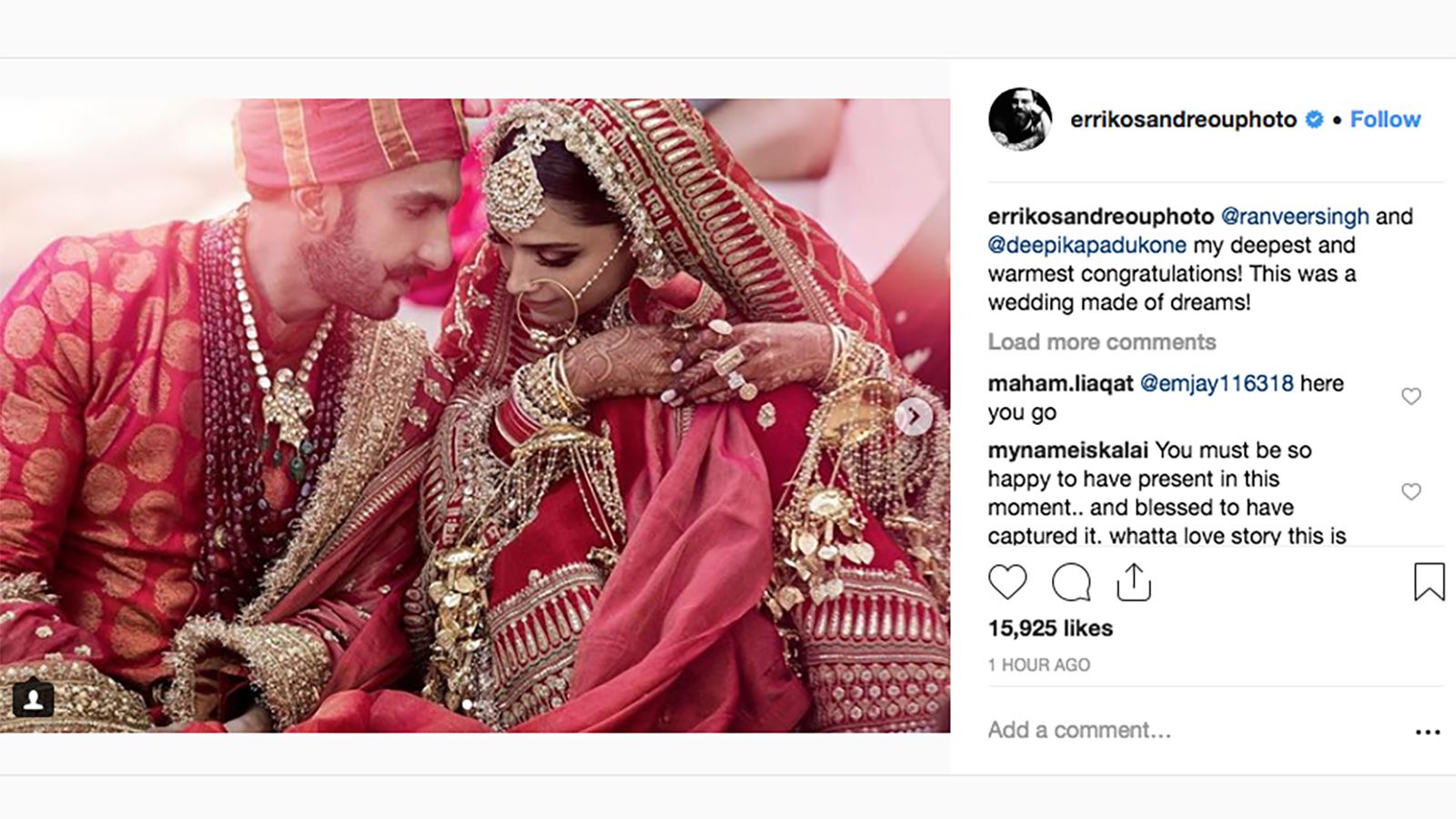Deepika Padukone reveals striking outfit from wedding to Ranveer