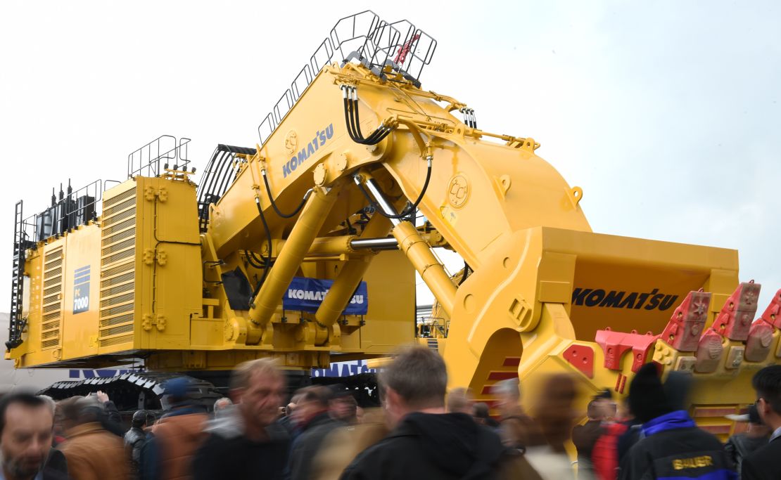 A Komatsu excavator displayed at a construction trade fair in Munich in 2016. The machinery maker told CNN that tariffs could cost its business about $35 million.