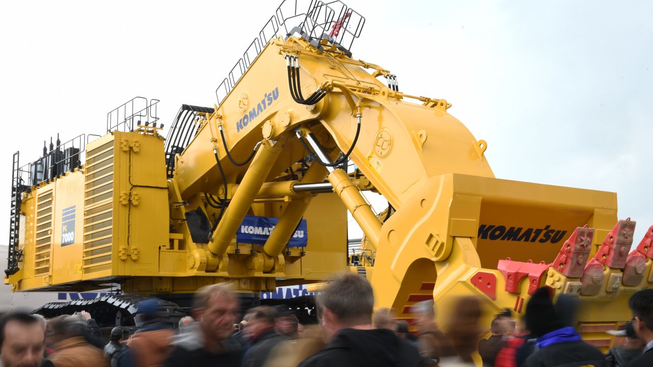 A Komatsu excavator displayed at a construction trade fair in Munich in 2016. The machinery maker told CNN that tariffs could cost its business about $35 million.