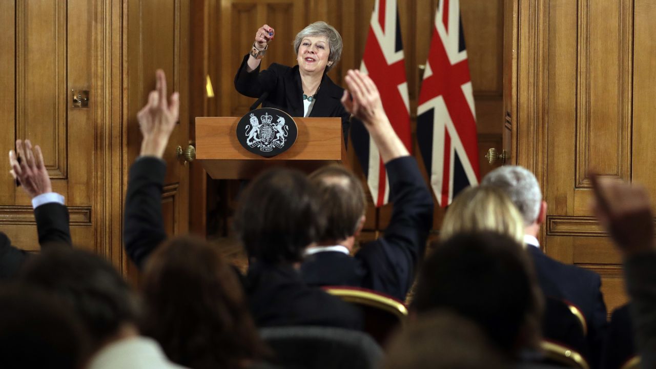 Theresa May takes questions during a press conference inside 10 Downing Street on Thursday.
