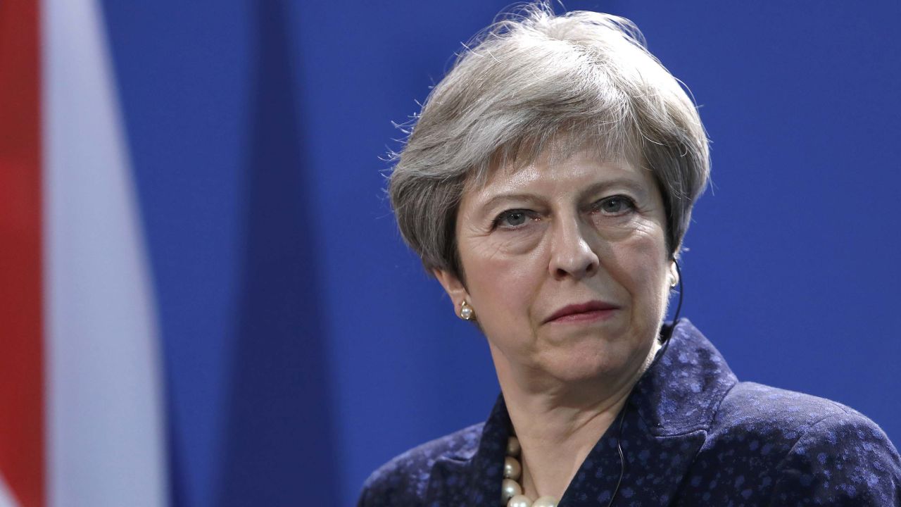 BERLIN, GERMANY - FEBRUARY 16: British Prime Minister Theresa May speak to the media following talks between the two leaders at the Chancellery on February 16, 2018 in Berlin, Germany. May is in Germany to attend the Munich Security Conference tomorrow. (Photo by Michele Tantussi/Getty Images)