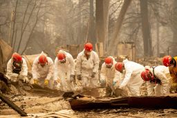 Rescue workers sift through rubble in search of human remains in Paradise.