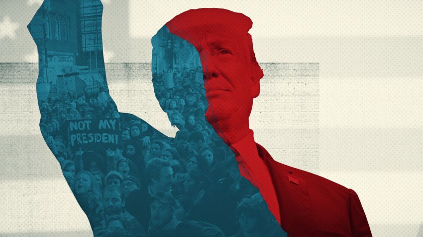 divided Trump collage red blue