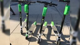 This photo, taken in October, shows several scooter models that Lime previously available in Washington DC. Okai says the scooter on the far left, and second from the right, isn't its scooter.