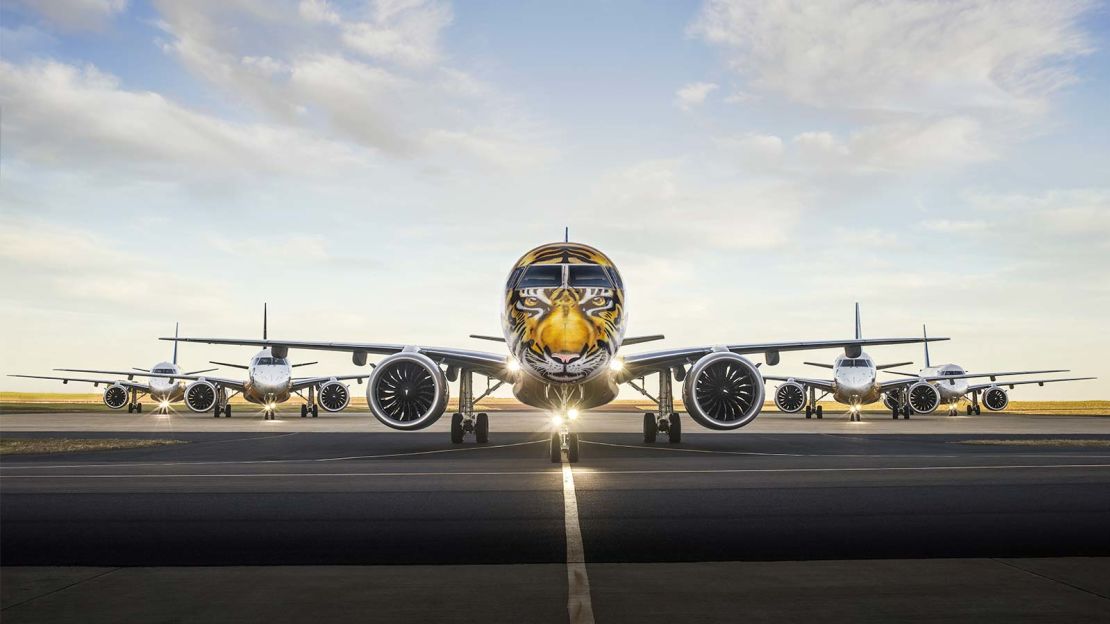 The plane debuted in February with this tiger-themed livery. 