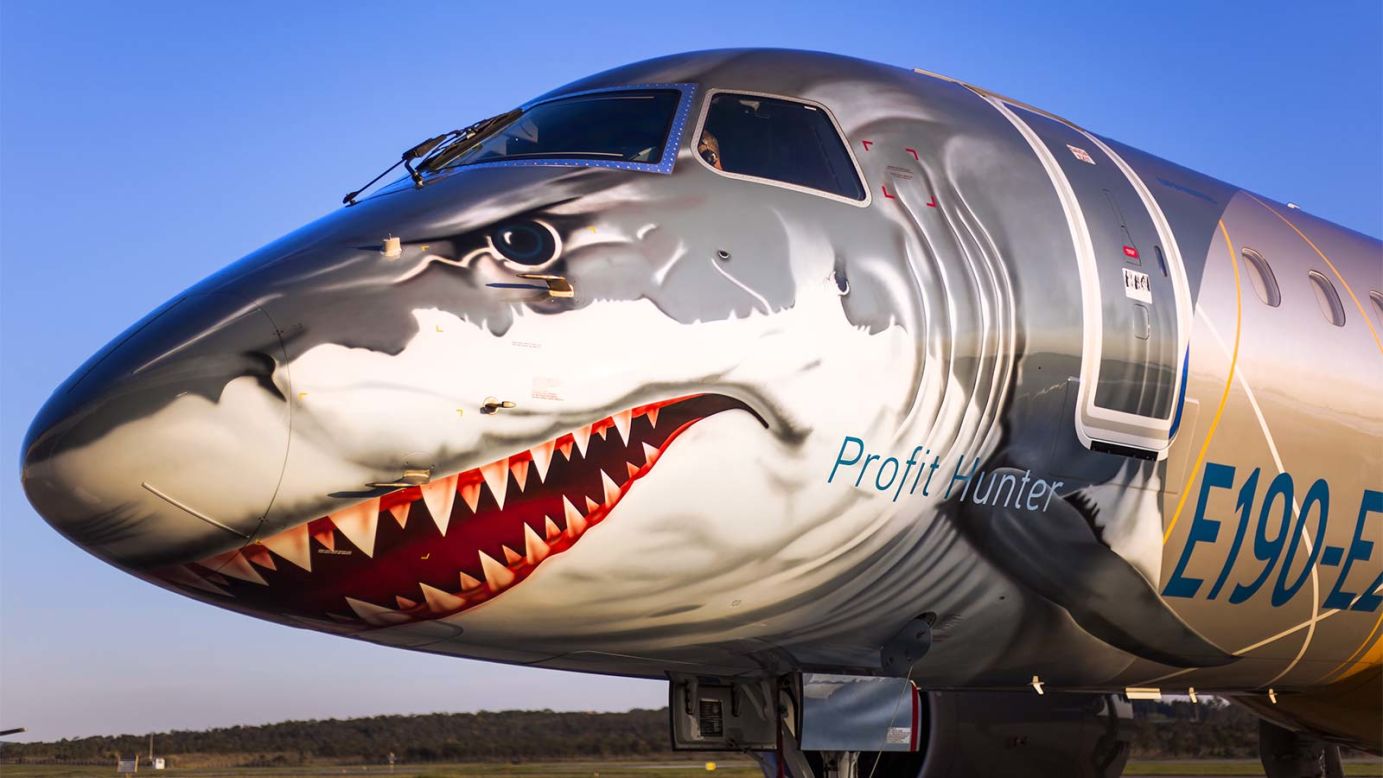<strong>July:</strong> Another transition from sea to sky, the <a href="https://www.cnn.com/travel/article/embraer-e190-e2-no-middle-seats/index.html" target="_blank">Embraer "Shark" E190-E2</a>, kicked off a five-month world tour with an appearance at Farnborough Airshow in the UK.  