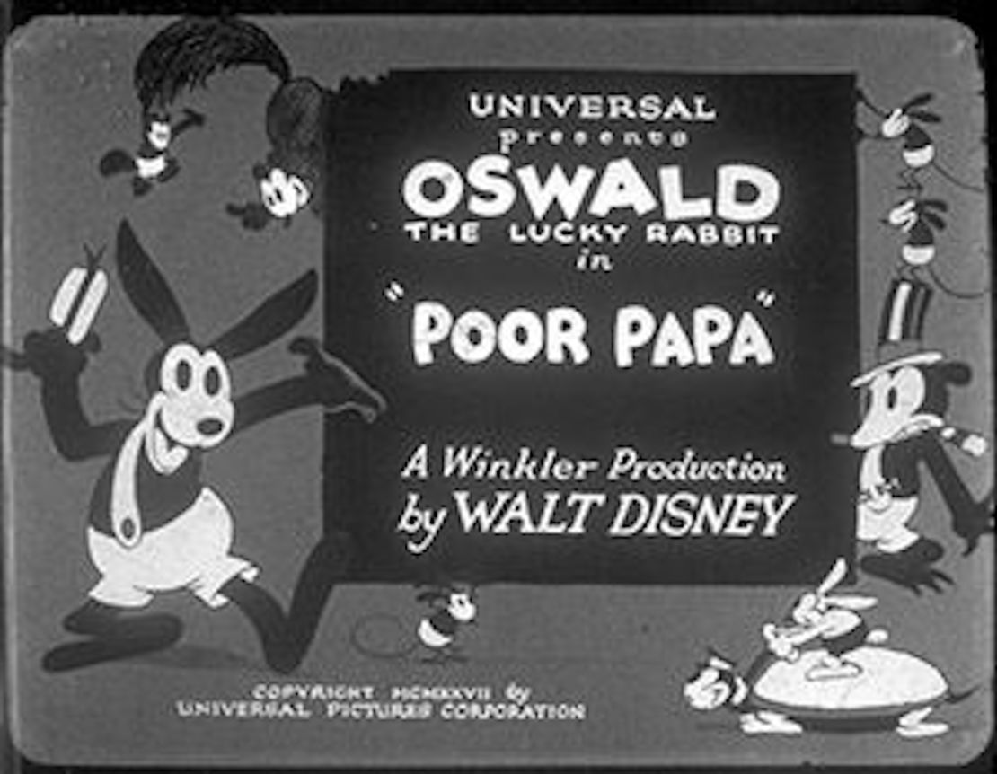 The title screen of 'Poor Papa,' another Disney animation featuring the character Oswald the Lucky Rabbit.