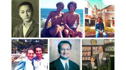 [Clockwise from top left]: Larian at age 9 in Iran; with his cousin Joseph in 1975; in Utah in 1976; with his oldest son Jason in the early 1990s at the Consumer Electronics Show in Las Vegas; as founder and CEO of MGA; with his father in 1978.