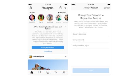 Instagram users will be prompted to change their passwords and revoke access to third-party apps that inflate followers.