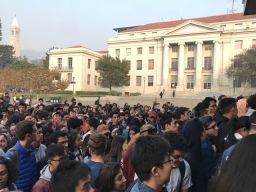 Students at the University of California, Berkeley wait for respirators distributed by a student-led organization Thursday.