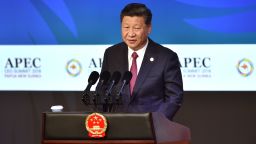 Chinese President Xi Jinping makes his keynote speech for the CEO Summit of the Asia-Pacific Economic Cooperation (APEC) summit in Port Moresby on November 17, 2018. (Photo by PETER PARKS / AFP)        (Photo credit should read PETER PARKS/AFP/Getty Images)