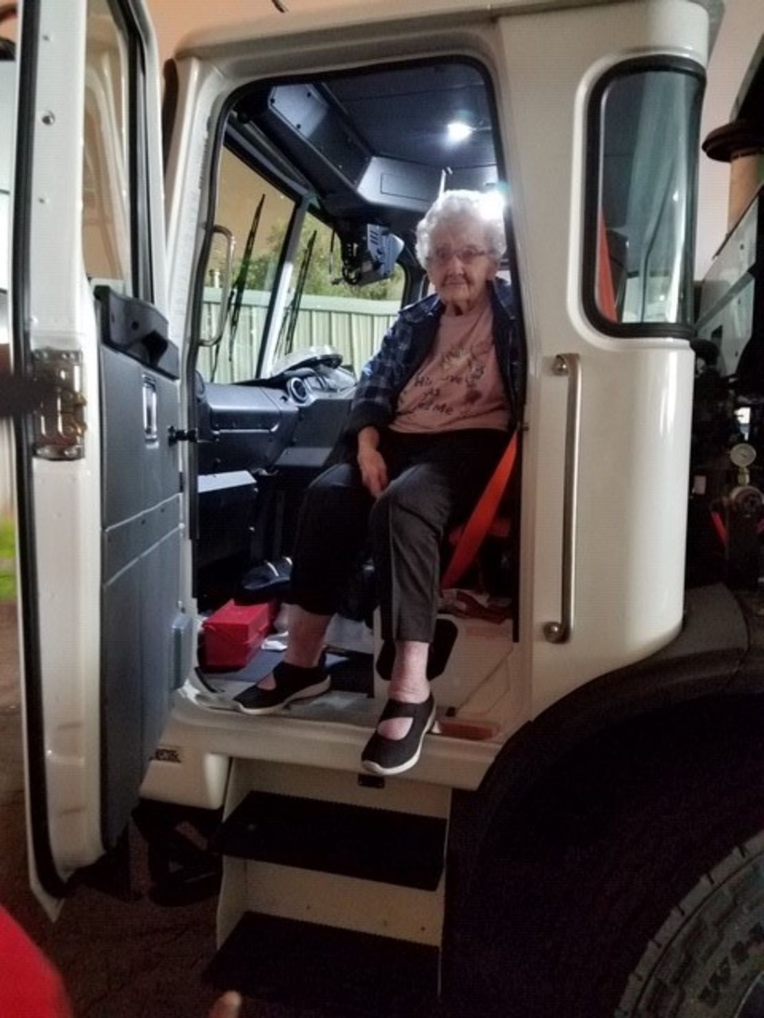 Margaret Newsum, 93, got a ride from garbage collector Dane Ray Cummings to escape the Camp Fire.
