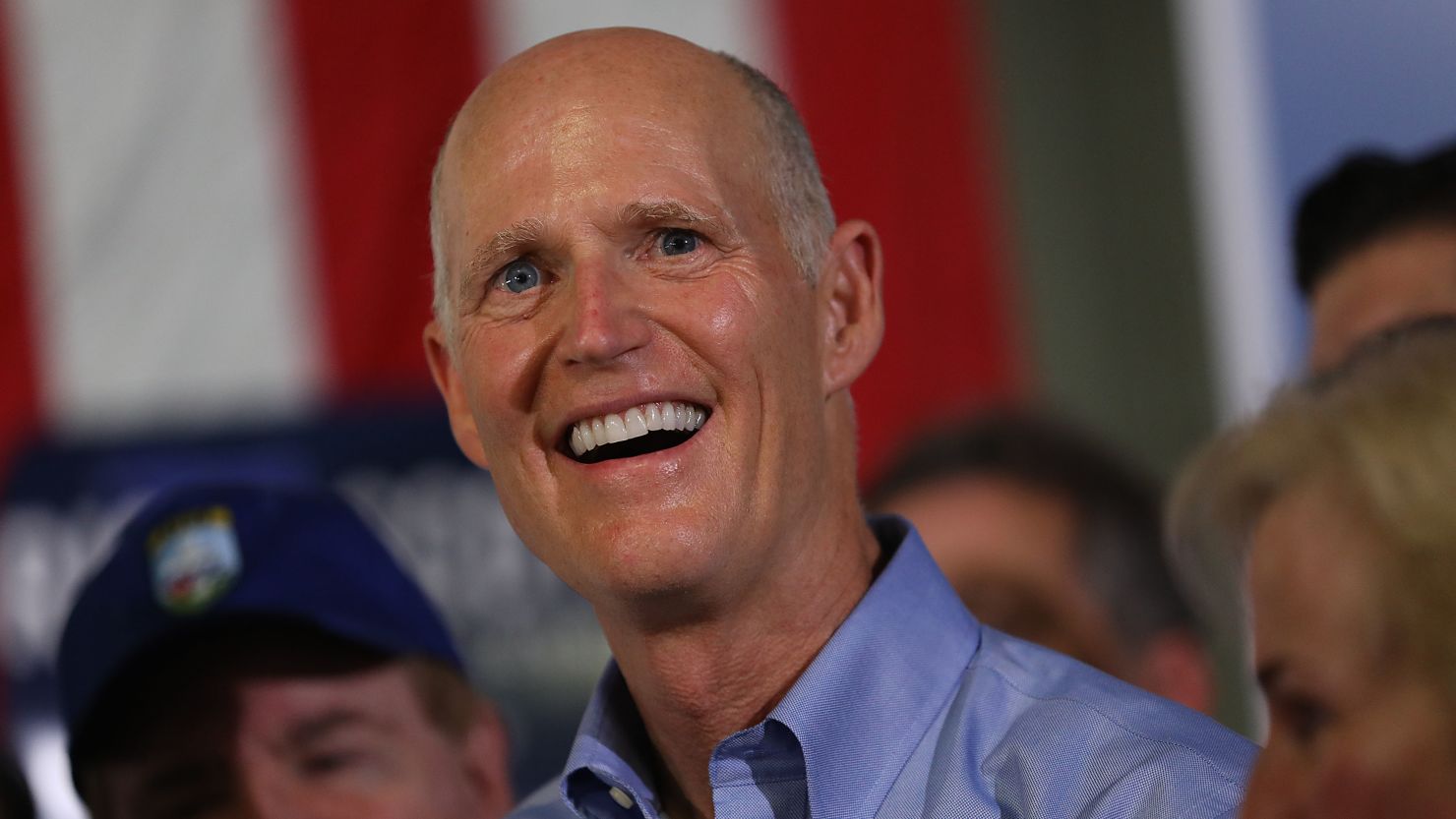 HIALEAH, FLORIDA - NOVEMBER 05:  Florida governor and Republican senatorial candidate Rick Scott addresses the crowd as he attends a Get out the Vote Rally at AmeriKooler on November 05, 2018 in Hialeah, Florida. Governor Scott is facing off against Sen. Bill Nelson (D-FL) on election day. (Photo by Joe Raedle/Getty Images)