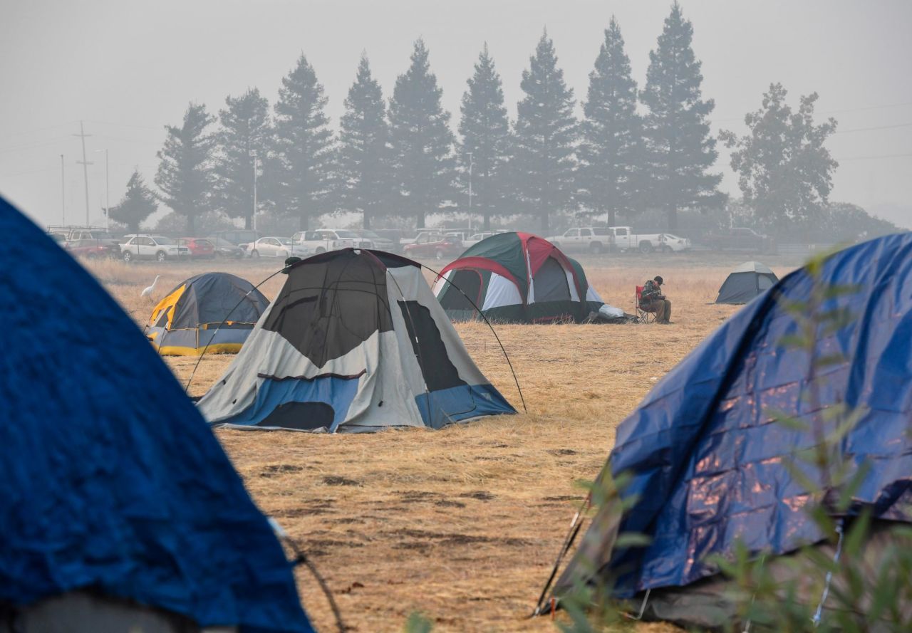 The tent city in Chico is about 10 minutes from Paradise, California, a town destroyed by the Camp Fire.