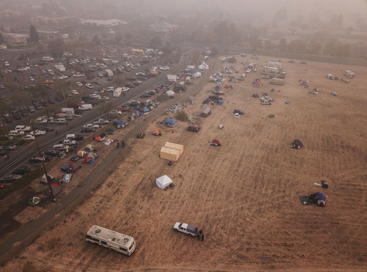 An aerial view of the tent city on November 16.