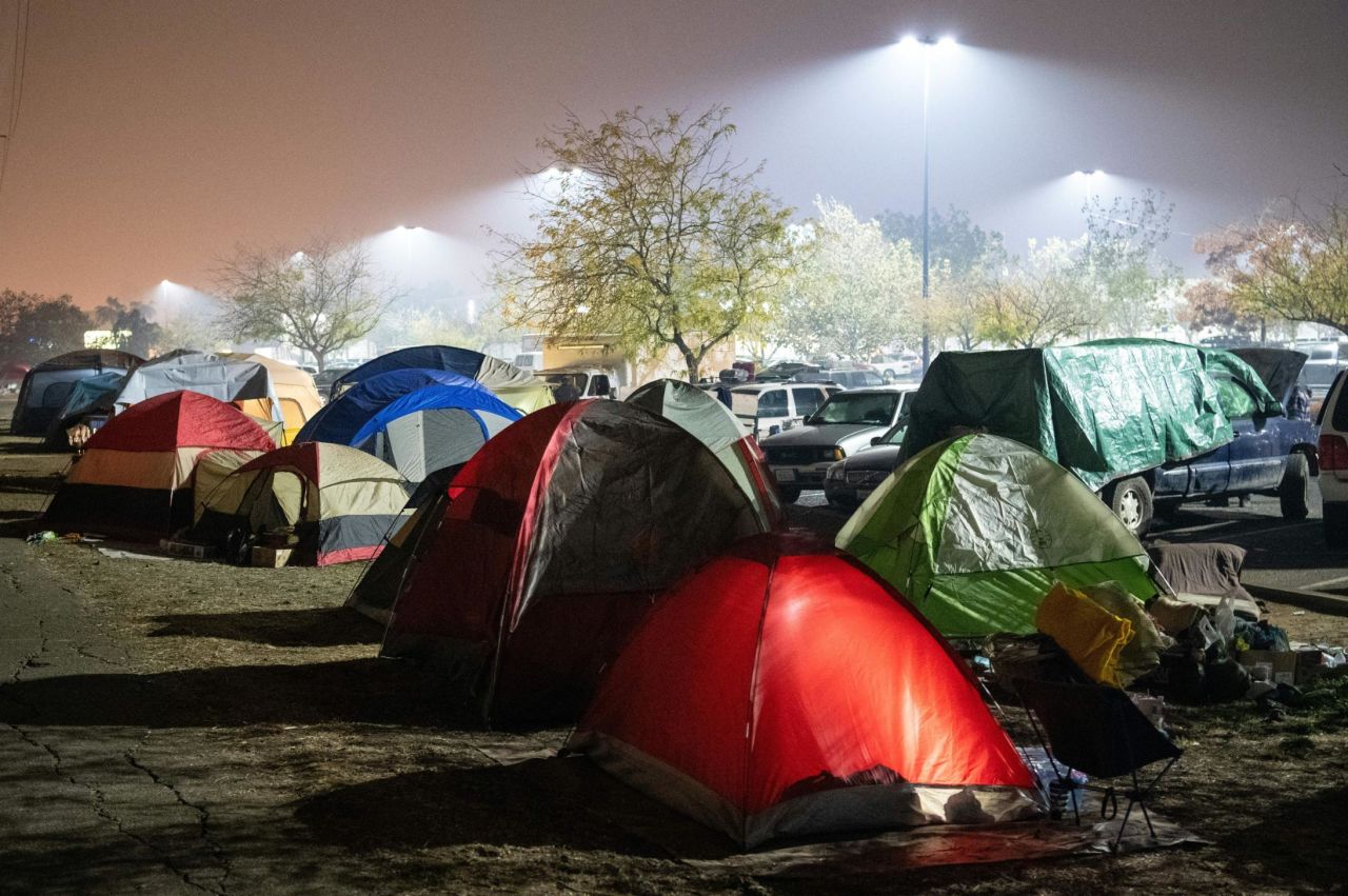 Evacuees rest in their tents for the night on November 17.