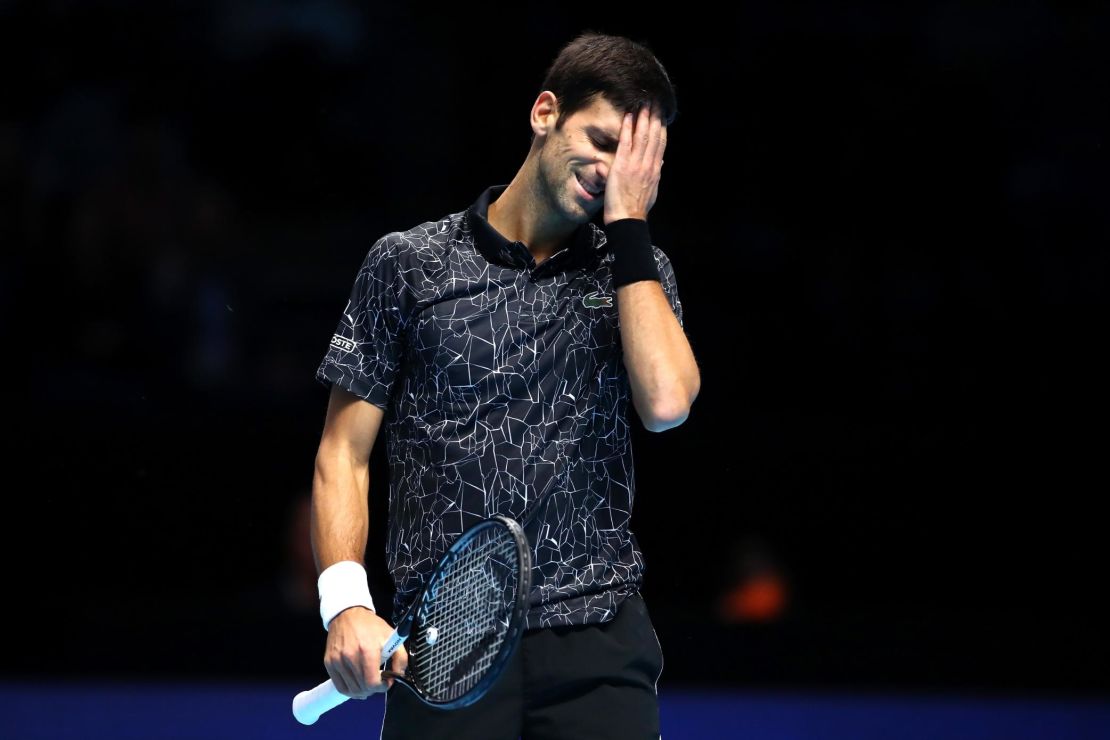 Novak Djokovic reacts in the final against Alexander Zverev.