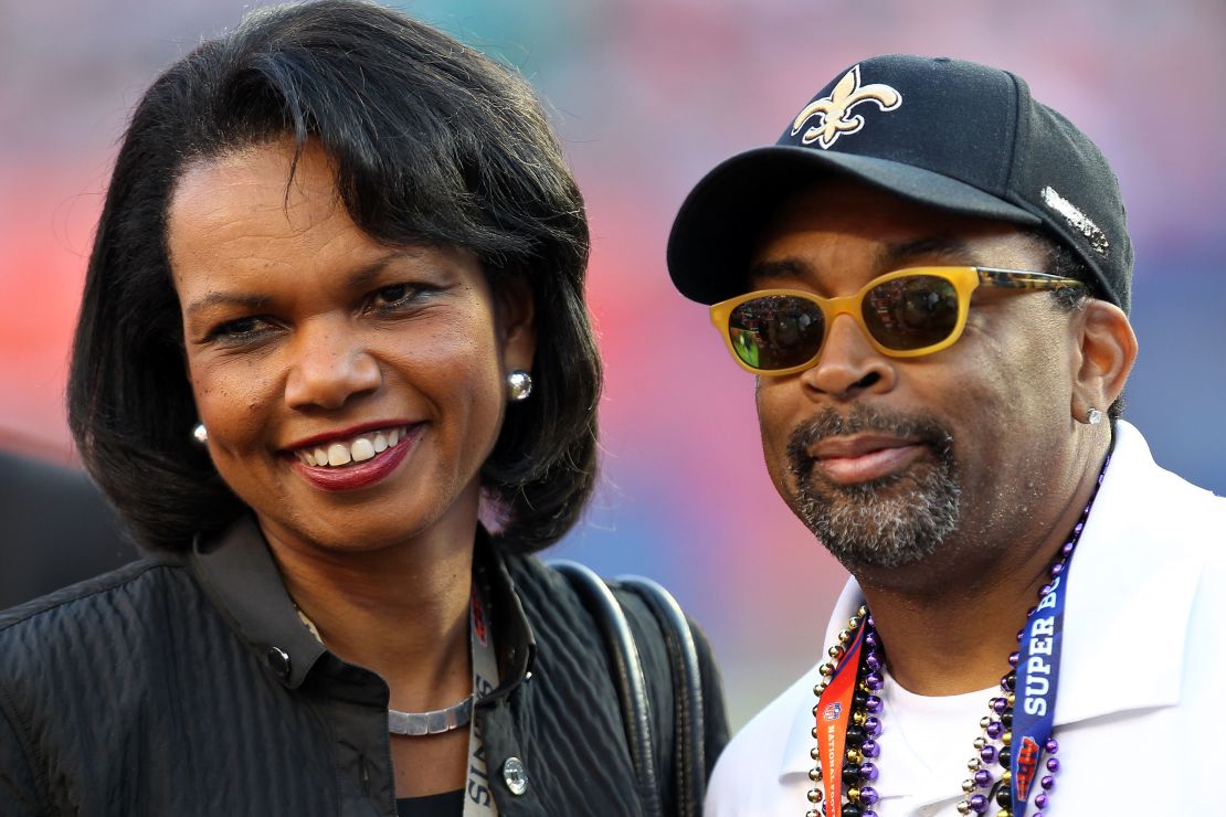 Former Secretary of State Condoleezza Rice, pictured in 2010 with director Spike Lee a Super Bowl XLIV at the Sun Life Stadium in Miami Gardens, Florida.