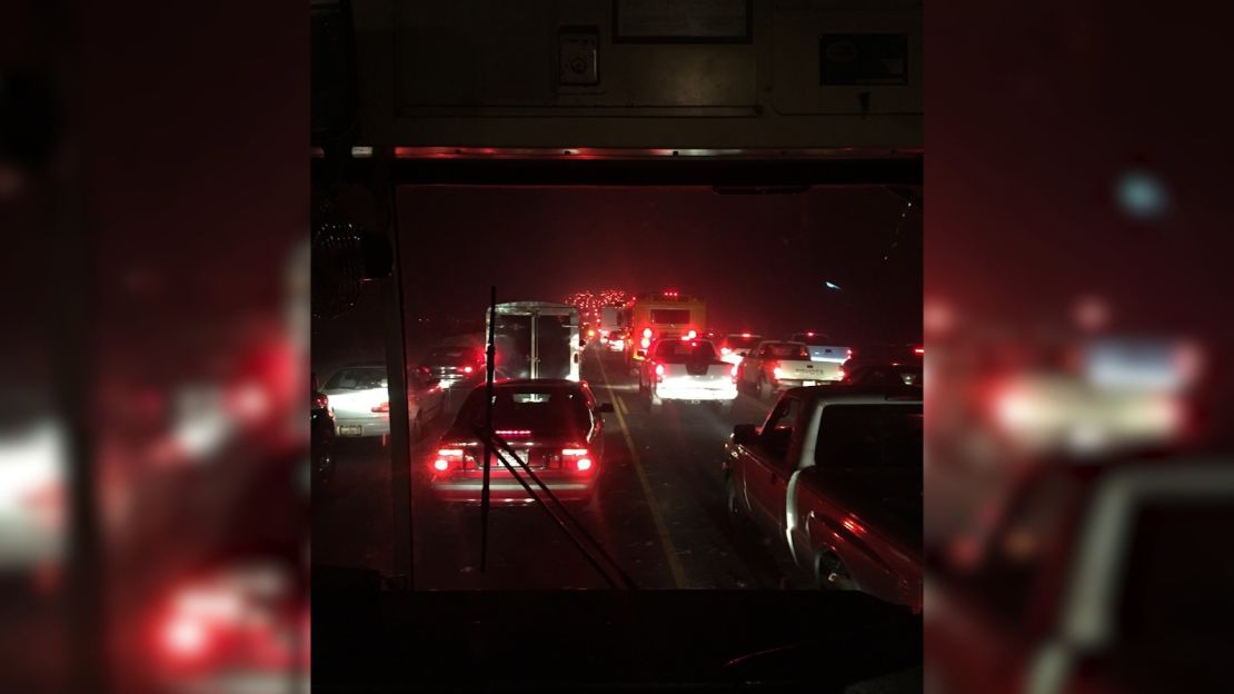 The bus was caught in the gridlock of hundreds of other vehicles trying to evacuate. 