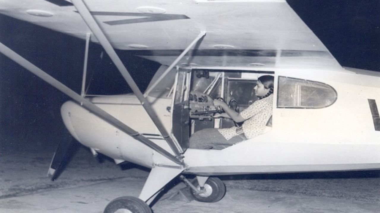 The university introduced its Gliding & Flying Club in the 1960s. Pictured here, former student Chanda Agarwala (formerly Chanda More) sits in the pilot seat during a training session more than four decades ago.