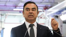 Chairman and CEO of Renault-Nissan-Mitsubishi Carlos Ghosn gestures as he delivers a speech during a visit of French President at the Renault factory, in Maubeuge, northern France, on November 8, 2018. - Macron is on a week-long tour to visit the most iconic French landmarks of the First World War, ahead of celebrations for the 100th anniversary of the November 11, 1918 armistice. (Photo by Ludovic MARIN / AFP)        (Photo credit should read LUDOVIC MARIN/AFP/Getty Images)