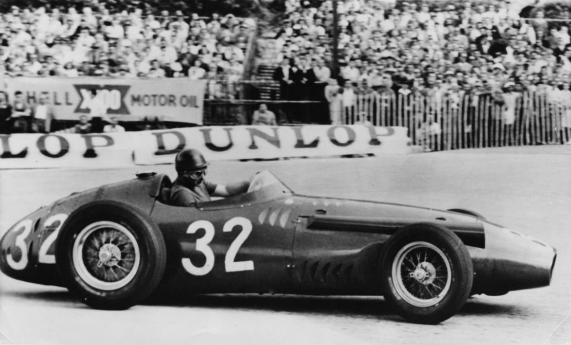 Argentinian racing driver Juan Manuel Fangio driving the Maserati 250F in the 1957 Monaco Grand Prix.