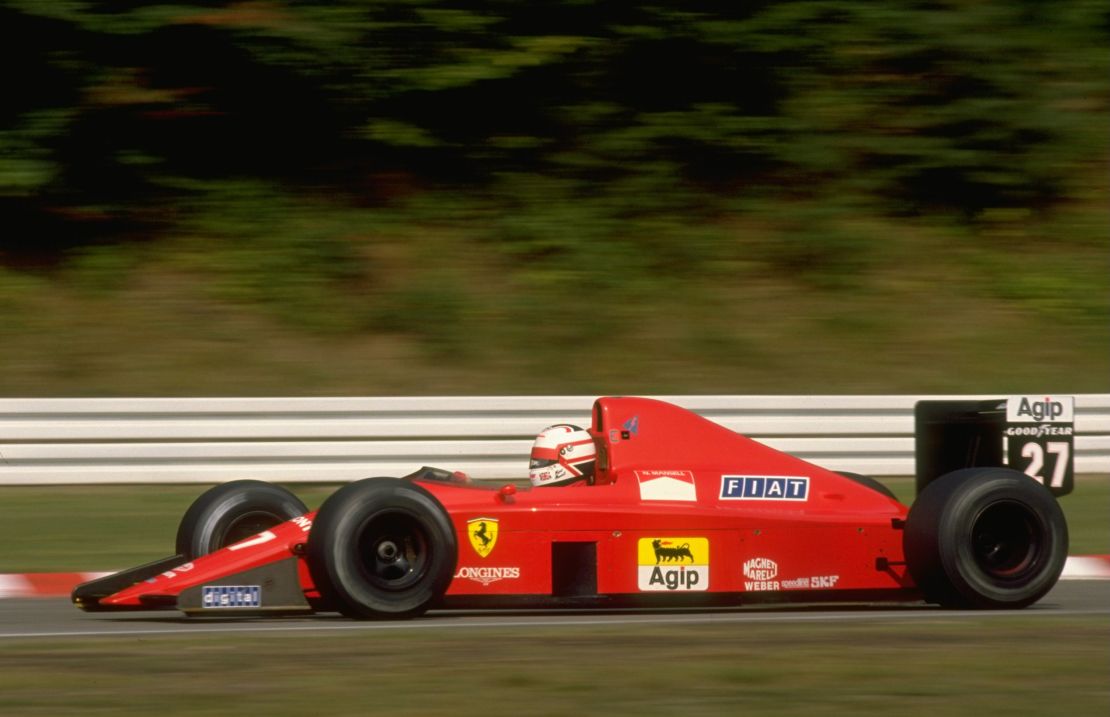 Nigel Mansell in action in his Scuderia Ferrari during the 1989 West German Grand Prix.