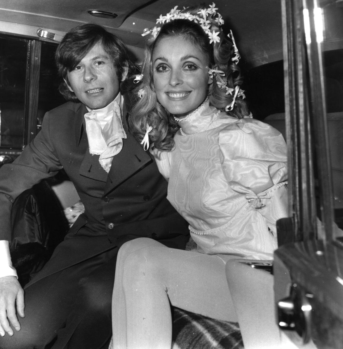 Polish film director Roman Polanski and the late American actress Sharon Tate at their wedding.