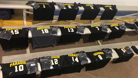 Donated new jerseys greeted each Paradise player, along with kneepads and other items.