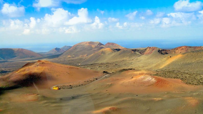 <strong>Timanfaya National Park:</strong> This dramatic area of Lanzarote's volcanic landscape is a protected park. Manrique helped design a road that switchbacks across the terrain and also a restaurant where food is cooked by geothermal energy. 