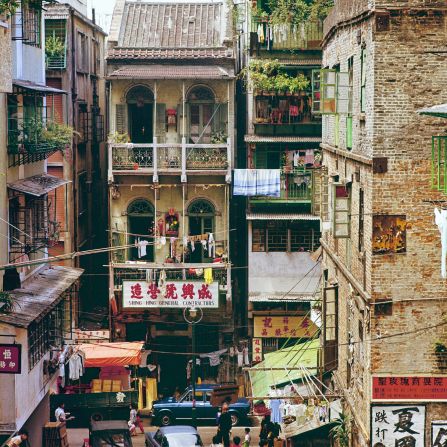 Brick buildings, an increasingly rare sight in Hong Kong, in the city's Sheung Wan district.