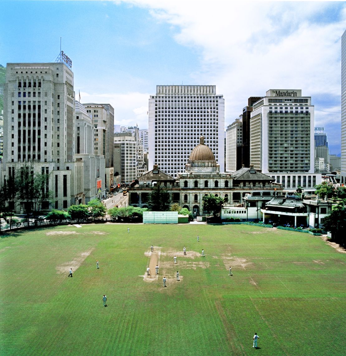 The last cricket match to be played on a large green in the city's center.