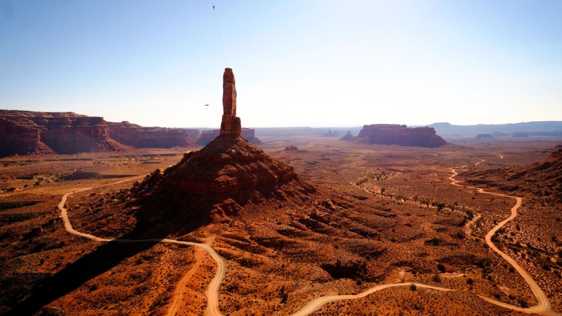 <strong>Valley of the Gods, Utah: </strong>A team of international base jumping athletes rig a 503-meter slackline in Utah's spectacular Valley of the Gods. <br />