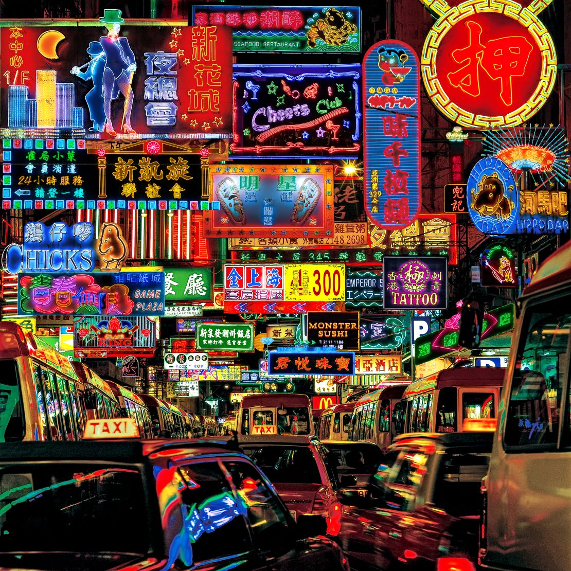 Macgregor's "Neon Fantasy" series sees him compiling photos of Hong Kong's increasingly rare neon signs into single collages.