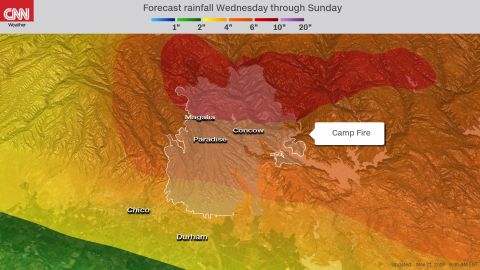 forecast rainfall for wildfire burn scar California detailed 11212018
