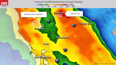 forecast rainfall for wildfire burn scar California 11212018