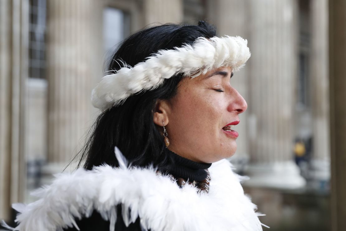 Easter Island's governor, Tarita Alarcon Rapu, gives a press conference outside the British Museum Tuesday.