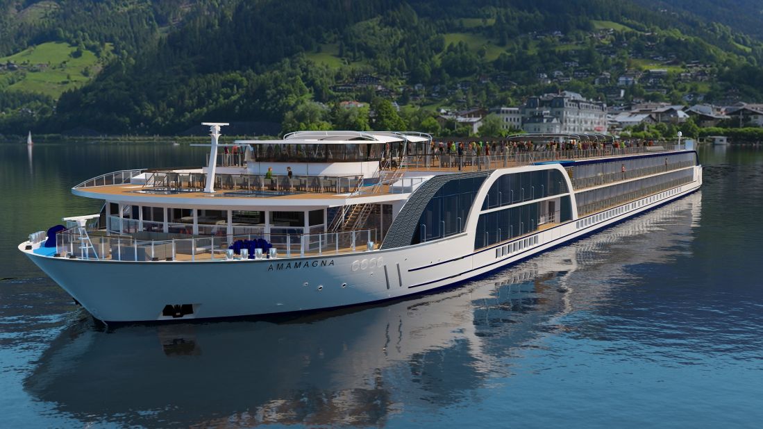 <strong>AmaMagna:</strong> An entirely new ship design for AmaWaterways -- and the river cruise industry at large -- the AmaMagna will measure twice the width of a traditional riverboat, offering four restaurants, spacious suites and a water sports platform at the rear of the boat. 