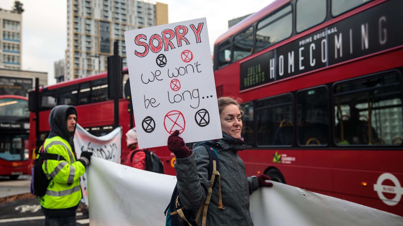 Protesters in Elephant & Castle, south London, hold up traffic on Wednesday. 