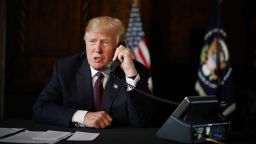 US President Donald Trump speaks to members of the military via teleconference from his Mar-a-Lago resort in Palm Beach, Florida, on Thanksgiving Day, November 22, 2018. (MANDEL NGAN/AFP/Getty Images)